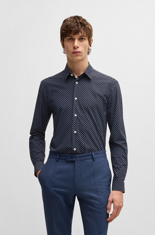 Slim-fit shirt geometric-print performance-stretch fabric