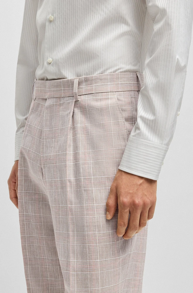 Slim-fit suit checked wool, silk and linen