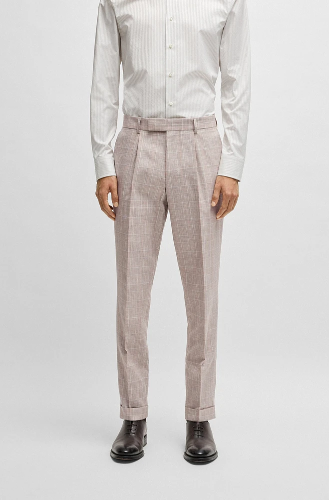 Slim-fit suit checked wool, silk and linen