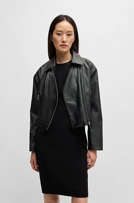 BOSS - Faux-leather biker-style jacket with signature trims Black