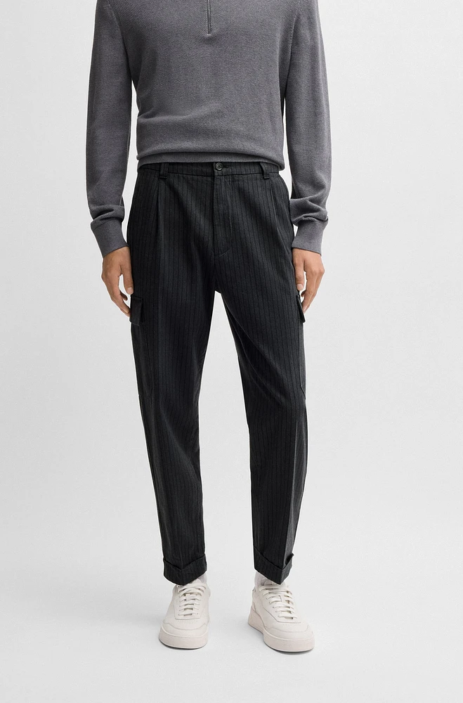 Tapered-fit trousers striped brushed cotton