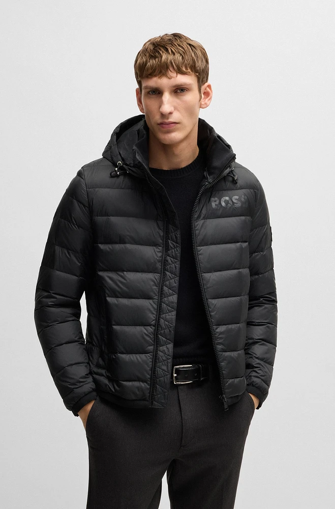 Water-repellent down jacket with tonal logo