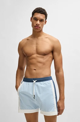 BOSS - Color-block swim shorts with printed logo Light Blue