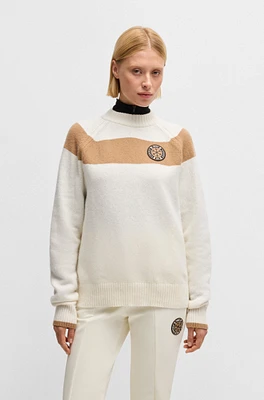 BOSS - Ski virgin-wool sweater with camel stripes White