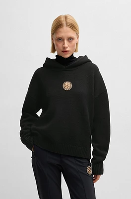 BOSS - Ski relaxed-fit knitted hoodie virgin wool Black