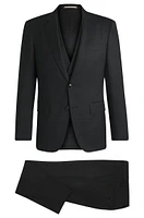 Three-piece Slim-fit suit patterned stretch wool