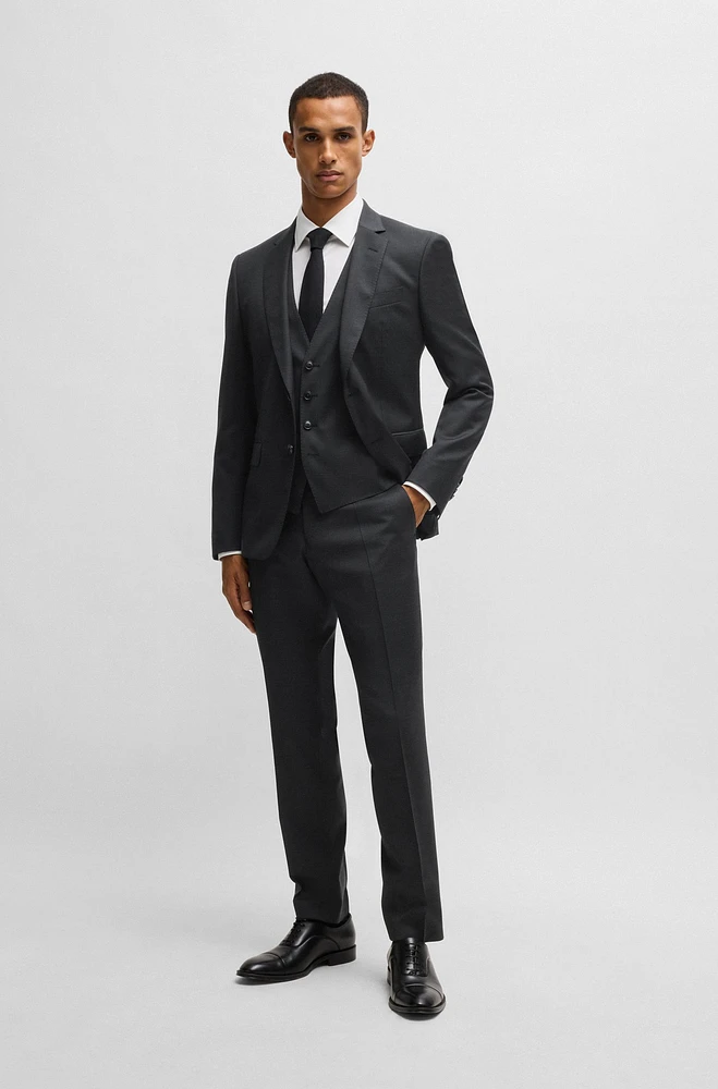 Three-piece Slim-fit suit patterned stretch wool