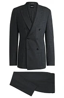 BOSS - Slim-fit suit patterned wool, linen and stretch Grey