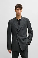 BOSS - Slim-fit suit patterned wool, linen and stretch Grey