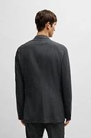 BOSS - Slim-fit suit patterned wool, linen and stretch Grey