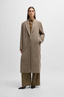 BOSS - Herringbone-tweed coat with concealed closure wool  Patterned