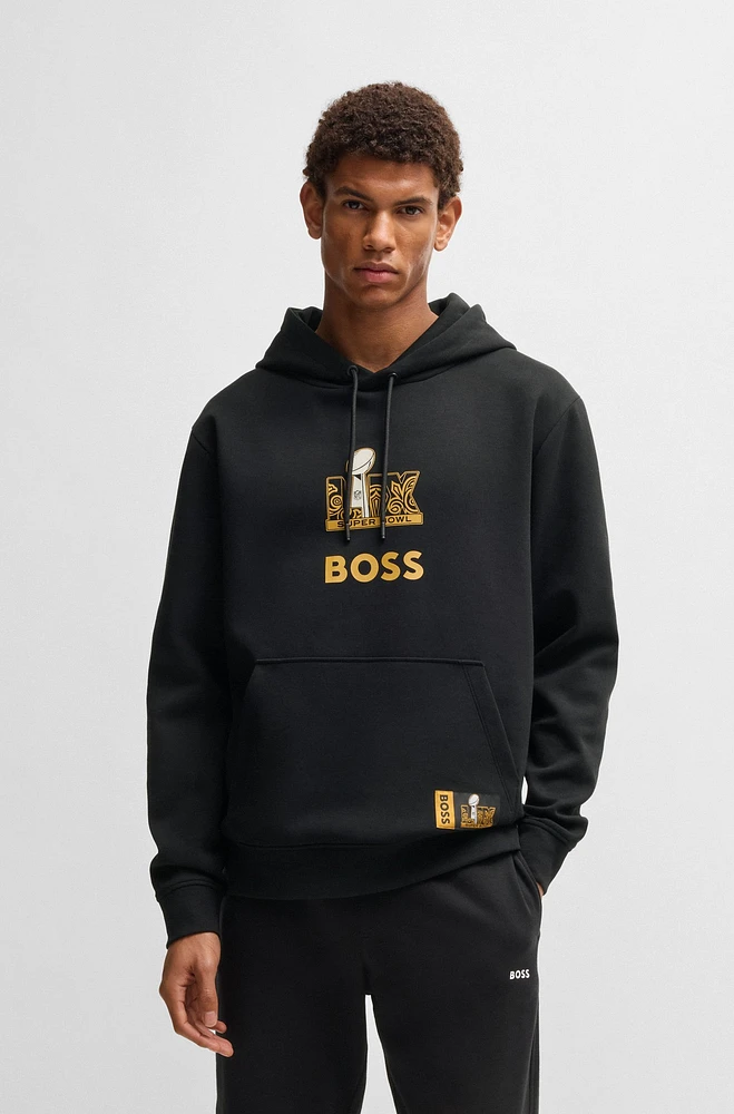 BOSS x NFL stretch hoodie with gold-tone artwork