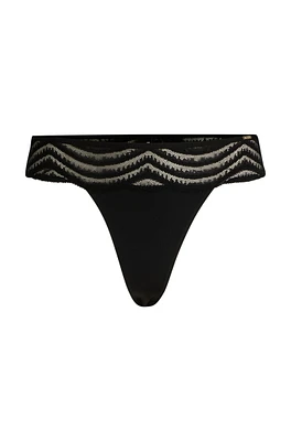 Lace-trim thong with logo detail