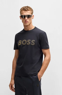 Stretch-cotton T-shirt with large logo