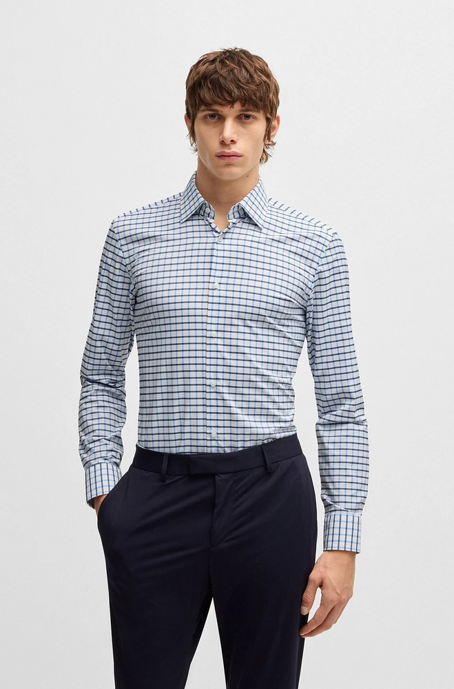 Slim-fit shirt checked performance-stretch material