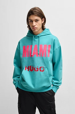 Cotton-terry hoodie with Miami print