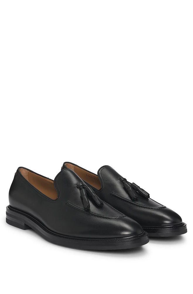 Italian leather loafers with tassel trim