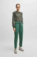 BOSS - Regular-fit trousers with paperbag waist Light Green