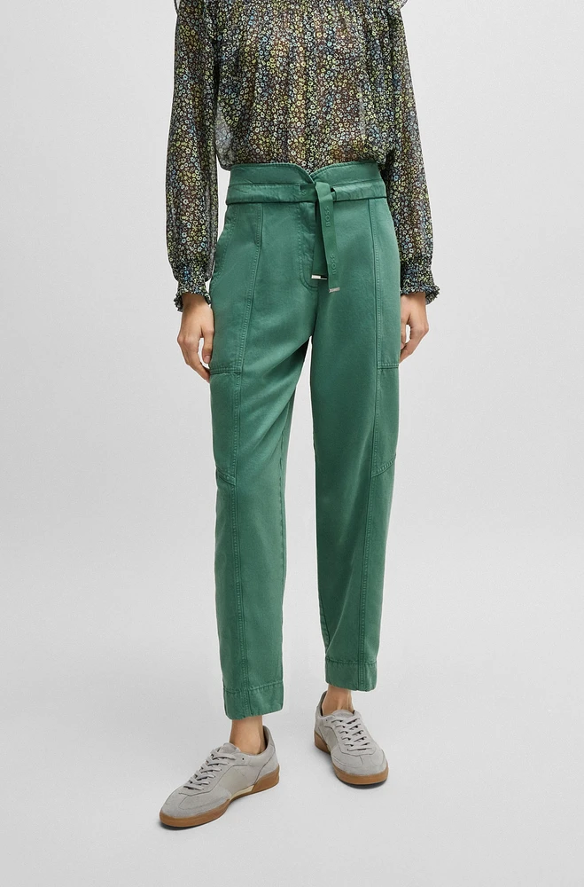 BOSS - Regular-fit trousers with paperbag waist Light Green