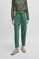 BOSS - Regular-fit trousers with paperbag waist Light Green