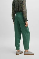 BOSS - Regular-fit trousers with paperbag waist Light Green