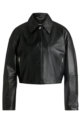 BOSS - Leather jacket with covered press studs Black