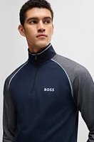 Zip-neck sweatshirt with contrast piping