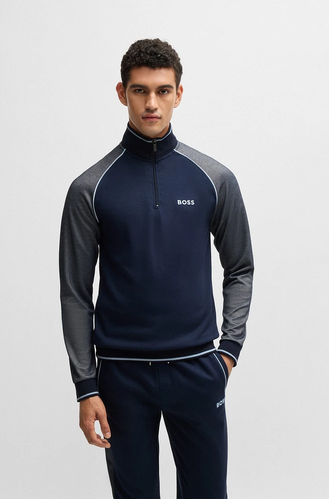 Zip-neck sweatshirt with contrast piping