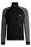 BOSS - Cotton zip-up jacket with contrast piping Black