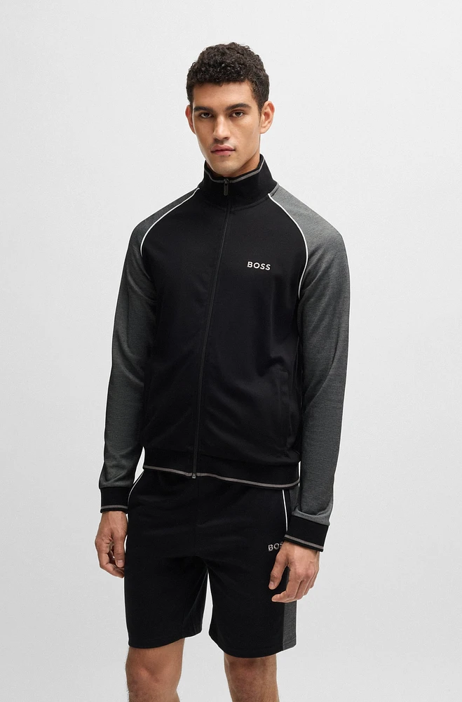 BOSS - Cotton zip-up jacket with contrast piping Black