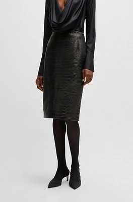 Pencil skirt crocodile-embossed leather