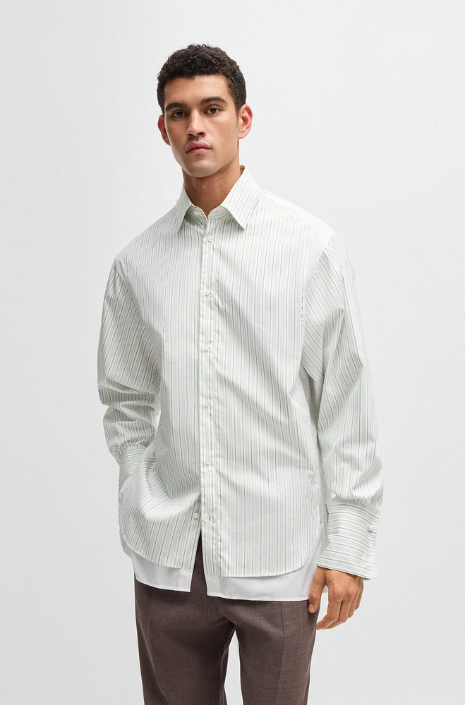 Regular-fit shirt striped cotton with layered effect