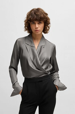 Slim-fit blouse silk with wrap front