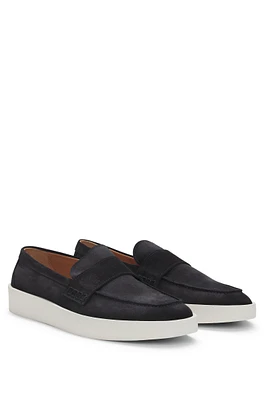 Suede penny loafers with rubber sole