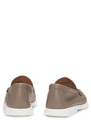 Tumbled-leather moccasins with logo detail