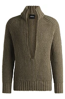 Structured-wool sweater with deep V neckline