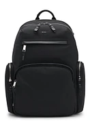 Backpack with leather trims and two-way zip