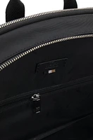 Backpack with leather trims and two-way zip