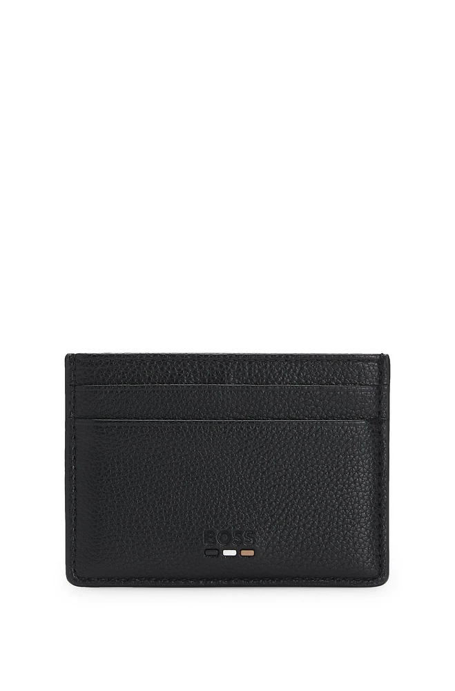 BOSS - Grained faux-leather card holder with signature details - Black