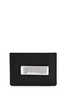 Grained faux-leather card holder with money clip