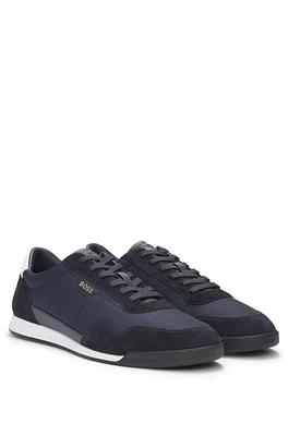 Mixed-material lace-up trainers with suede trims