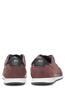 BOSS - Mixed-material lace-up trainers with suede trims Dark Red