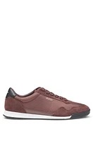 BOSS - Mixed-material lace-up trainers with suede trims Dark Red