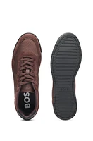 BOSS - Mixed-material lace-up trainers with suede trims Dark Red