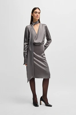 BOSS - Long-sleeved dress with scarf neckline Light Grey