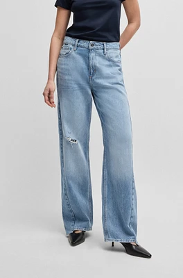 Wide-leg jeans blue denim with stepped hem