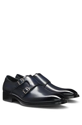 BOSS - Double-strap monk shoes burnished leather Dark Blue