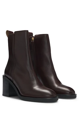 BOSS - Leather boots with 7cm block heel Dark Brown