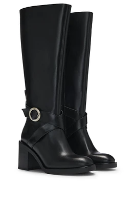 Knee-high boots leather with buckled strap