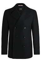 BOSS - Slim-fit double-breasted short coat wool Black